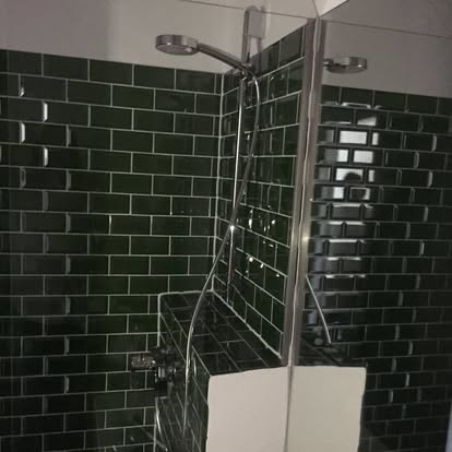 Grün gefliester Duschbereich mit markanter Ausführung
